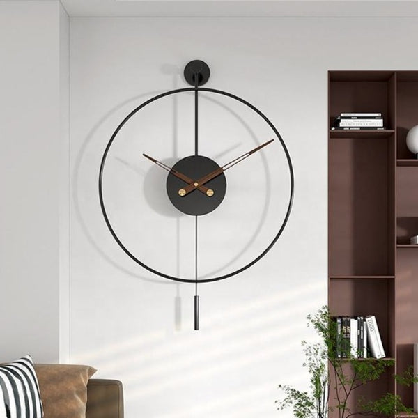 שעון קיר מעוצב גדול לסלון בצבע שחור מינימליסטי מודרני