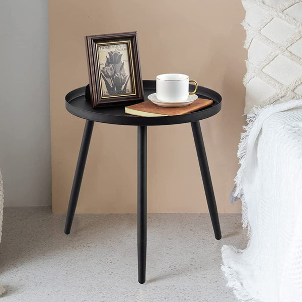 End Table,Accent Table Ideal for Any Room-Side Table Living Room,Side Tables Bedroom,Side Table Waterproof Metal Structure Great for Indoor & Outdoor,Matte Black Tray Surface with 3 Legs