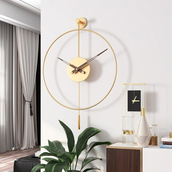 שעון קיר מעוצב גדול לסלון בצבע זהב מינימליסטי מודרני